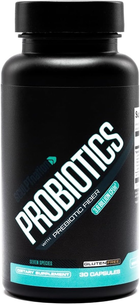 Sculpt Nation by V Shred Premium Probiotiques - Soutien à la santé digestive et gorgée - Aide à la constipation occasionnelle, au gaz et au blottis - 30 jours d'approvisionnement