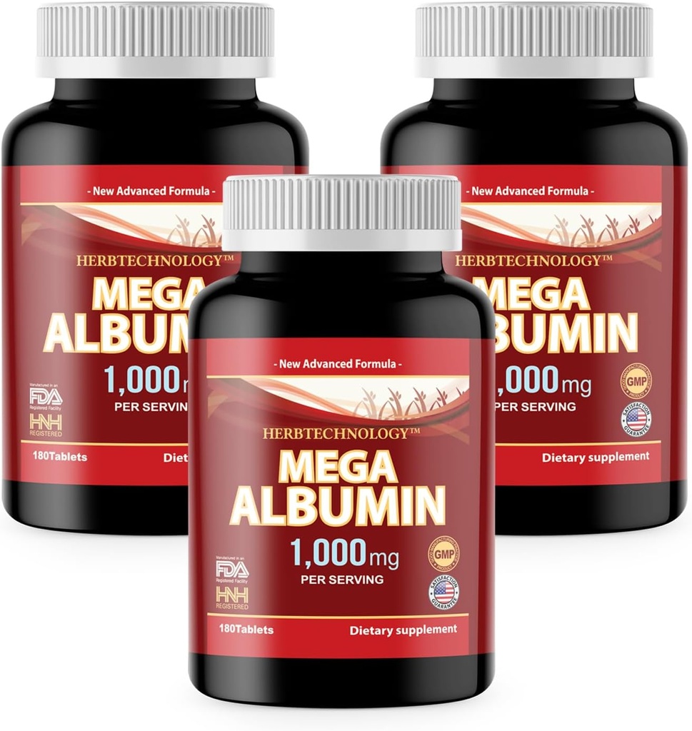 Dr.K&C HNHusa Mega Albumin Protein 1000mg 540 Tablets Healthy Kidney Liver Funzione Benessere Sostegno alla salute generale Energy Life Balance Supplemento 180tabs 3pk