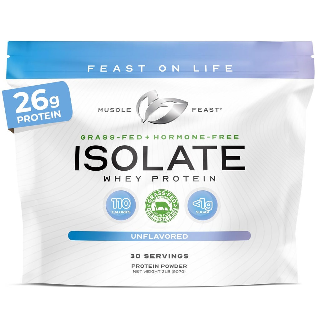 Isolato di proteine del siero di erba-Fed di festa del muscolo, tutta la pasta naturale ha aumentato, polvere di proteine dell'isolato del siero di latte per gli uomini e le donne, Clean, non OGM & Gluten-Free isolate Protein - non aromaed, 2lb