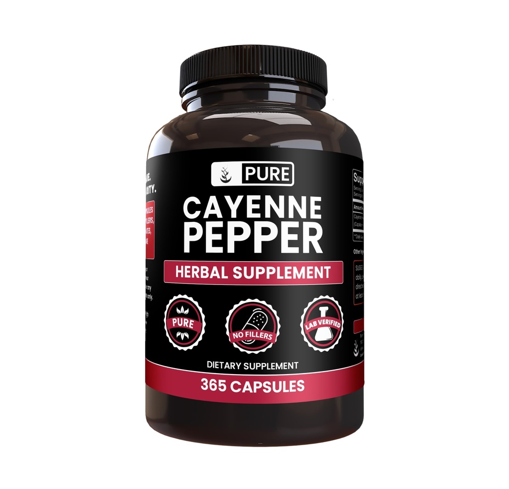 PURE ORIGINAL INGREDIENTS Cayenne Pepper (365 Capsules) No Magnesium Or Rice Fillers, Pure, Lab Verified