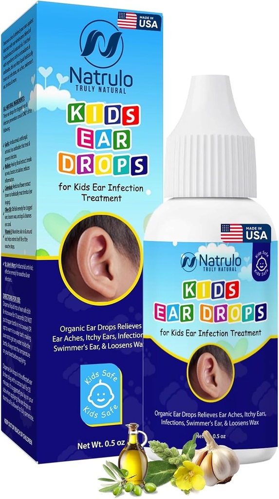 Natrulo Natürliche Ohr Tropfen für Kinder Ohr Infektionsbehandlung – Organische Kinder Ohr Öl Tropfen glaubt Ohren, juckende Ohren, Infektionen, Swimmer's Ear, & Loosens Wax – Kindersicher, Made in USA