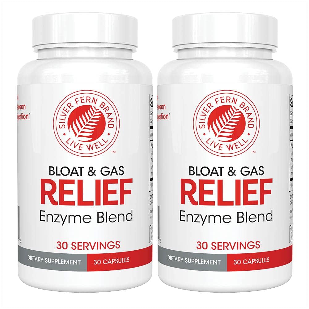 Silver Fern Bloat & Gas Relief Digestive Enzyme Blend - 2 Bottiglie = 60 Serve - FODMAP & Bloating Digestion Supplement con Tolerase L, Pectinase & More (2 Bottiglie)