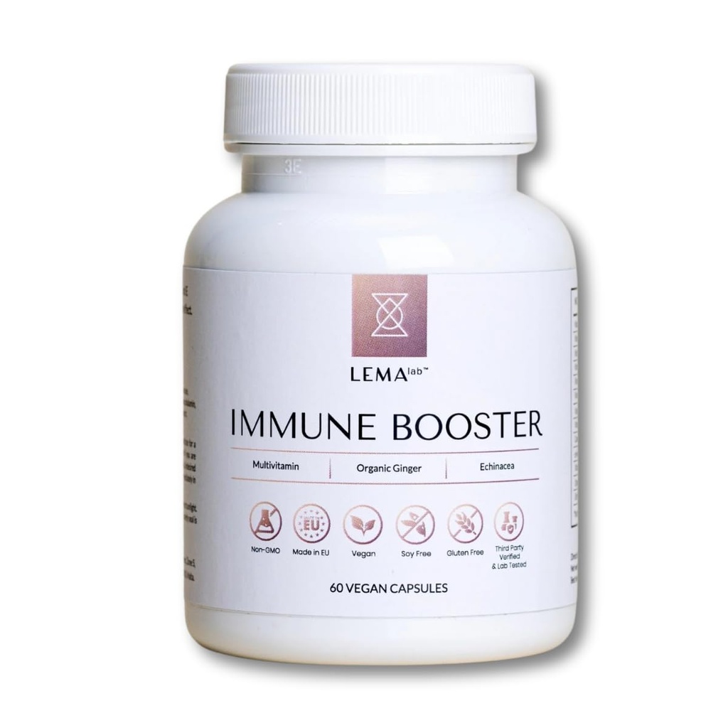 LEMAlab Immune Booster – 60 Vegan Capsules – B-Complex, Vitamin C & E, Organic Ginger & Echinacea – Antioxidant Formula – Supports Immune Function & Energy Metabolism