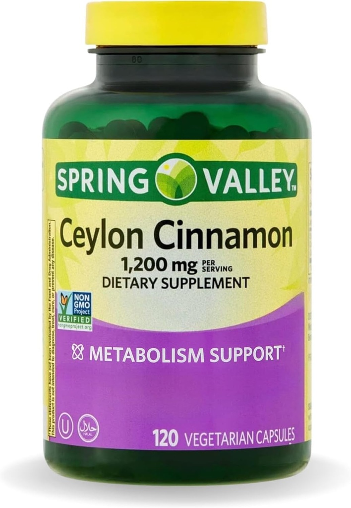 Spring Valley Ceylon Cinnamon Kapseln 1200 mg Kapseln, Unterstützung Stoffwechsel * 120 Count | Non-GMO & Gluten Kostenlose Pillen (Pack von 1)