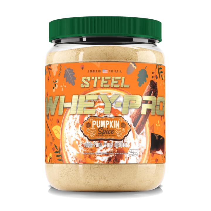 Integratori d'acciaio Whey-Pro | Polvere di proteine del siero puro al 100% per gli uomini e le donne | Spice di zucca | Muscle Gain & Lean Muscle Recovery | Gluten Free | 1.65 lbs | BCAA 5g | Non-GMO | 25 Servings
