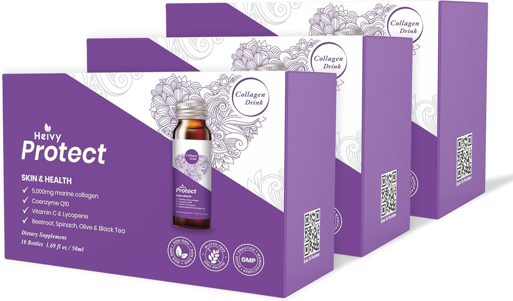 Heivy Liquid Collagen, Collagen Drink, Marine Collagen, Collagen Liquid für Frauen für Energie Booster, Antioxidantien, Detoxify, 1.69 Fl Oz (Pack mit 30), Collagen Drink zum Schutz