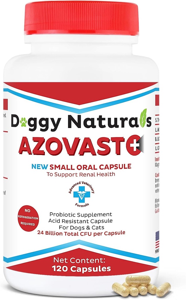 Azovast Plus Supplément de santé rénale pour chiens et chats, 120ct - NO Réfrigération requise - Aide pour soutenir la fonction rénale et gérer les toxines rénales - Supplément de soins rénaux Capsule(U.S.A) (120 capsules)