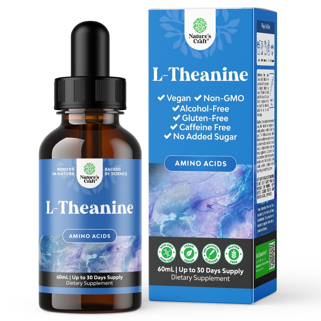 Gocce liquide L-teanina - Nootropic Focus Supplement con L Theanine 200mg Per Serving and Chamomile Extract - Supplemento per adulti e bambini Relax and Focus - 2oz