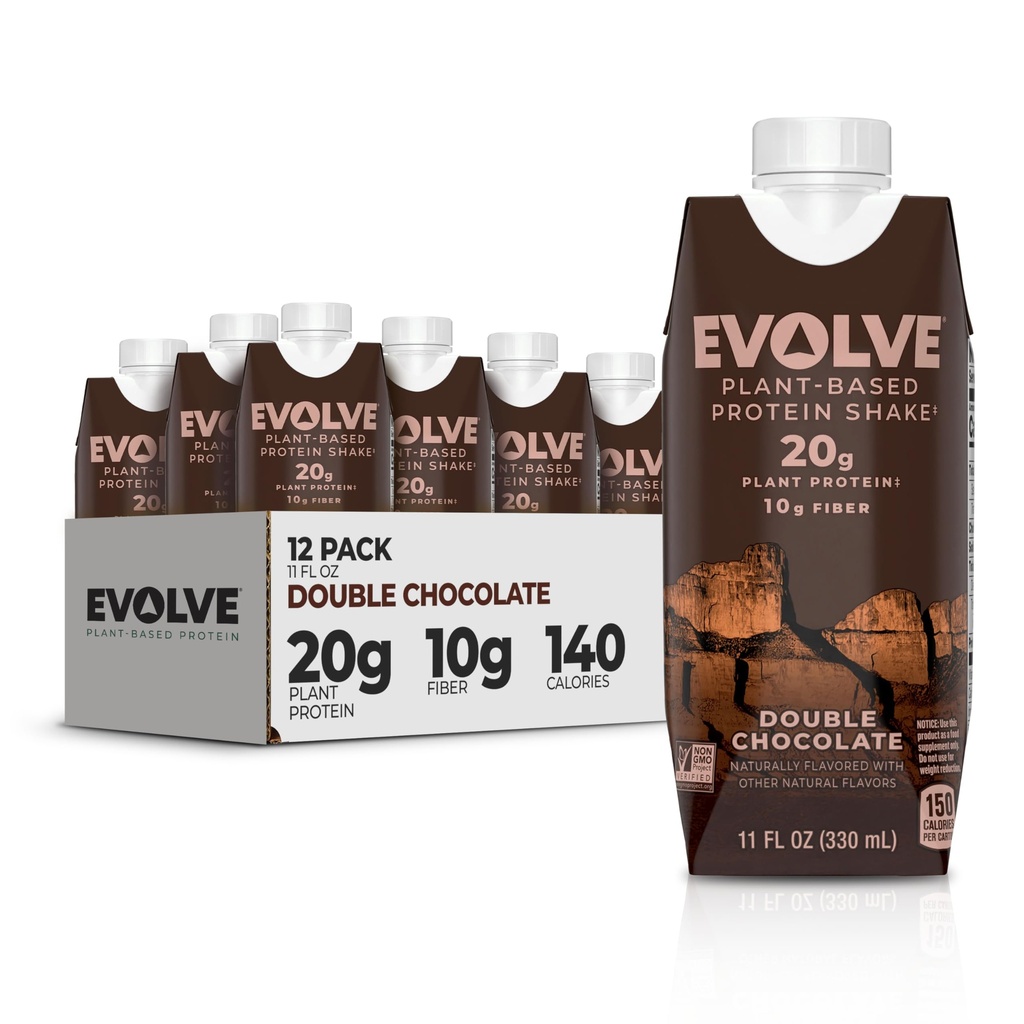 Agiter à base de protéines végétales, chocolat double, 20g de protéines végétales, sans produits laitiers, sans édulcorants artificiels, sans OGM, 10g de fibre, 11 Fl Oz (paquet de 12) - (Formula May Vary)