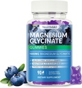 Magnesio Glycinate Gummies 1000mg, Alto Assorbimento Zucchero Gratuito Magnesio Supplemento di Potassio per Rilassamento, Rilievo di Stress e Sostegno di Sonno per Adulti & Kids (Blueberry)