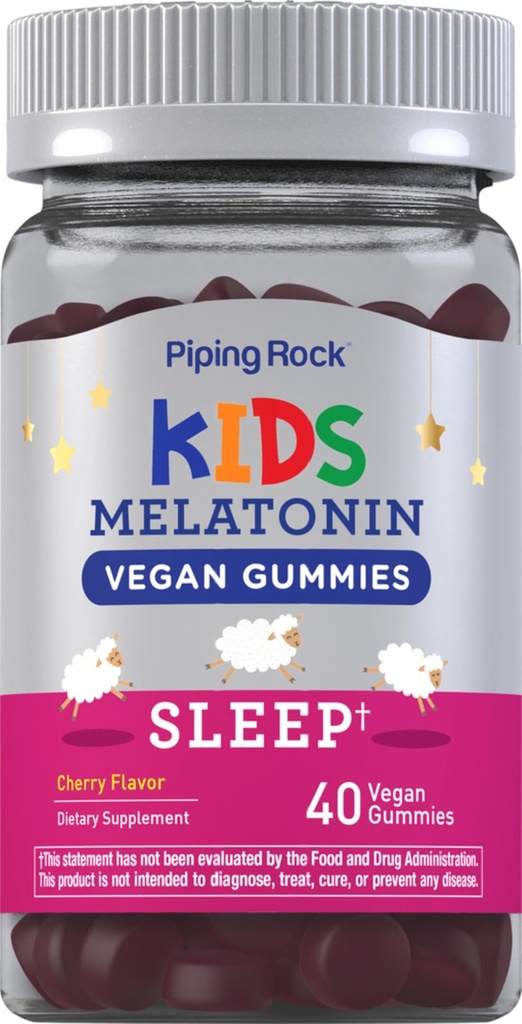 Piping Rock Kids Melatonin Gummy 1mg | 40 Gummies | Cherry Flavor | Vegan, Non OGM, Gluten Free Supplement