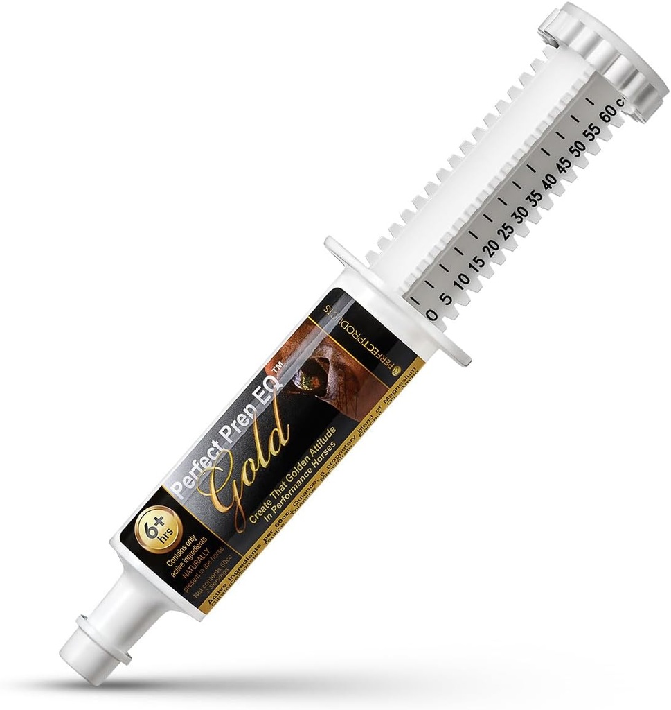 Perfetto Prep EQ Oro Equine Calmer Long-Acting tutto naturale per l'ansia di cavallo, dura 18+ ore, 60cc Paste