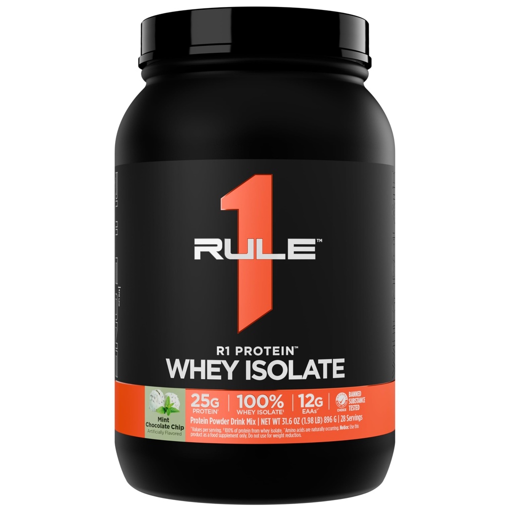 Regola 1 R1 Proteine Isolato di siero - con 25g Proteine & 6g BCAA Esclusivamente da fonti isolate e idrolizzate per il recupero di allenamento (2 Pounds*, Mint Chocolate Chip)