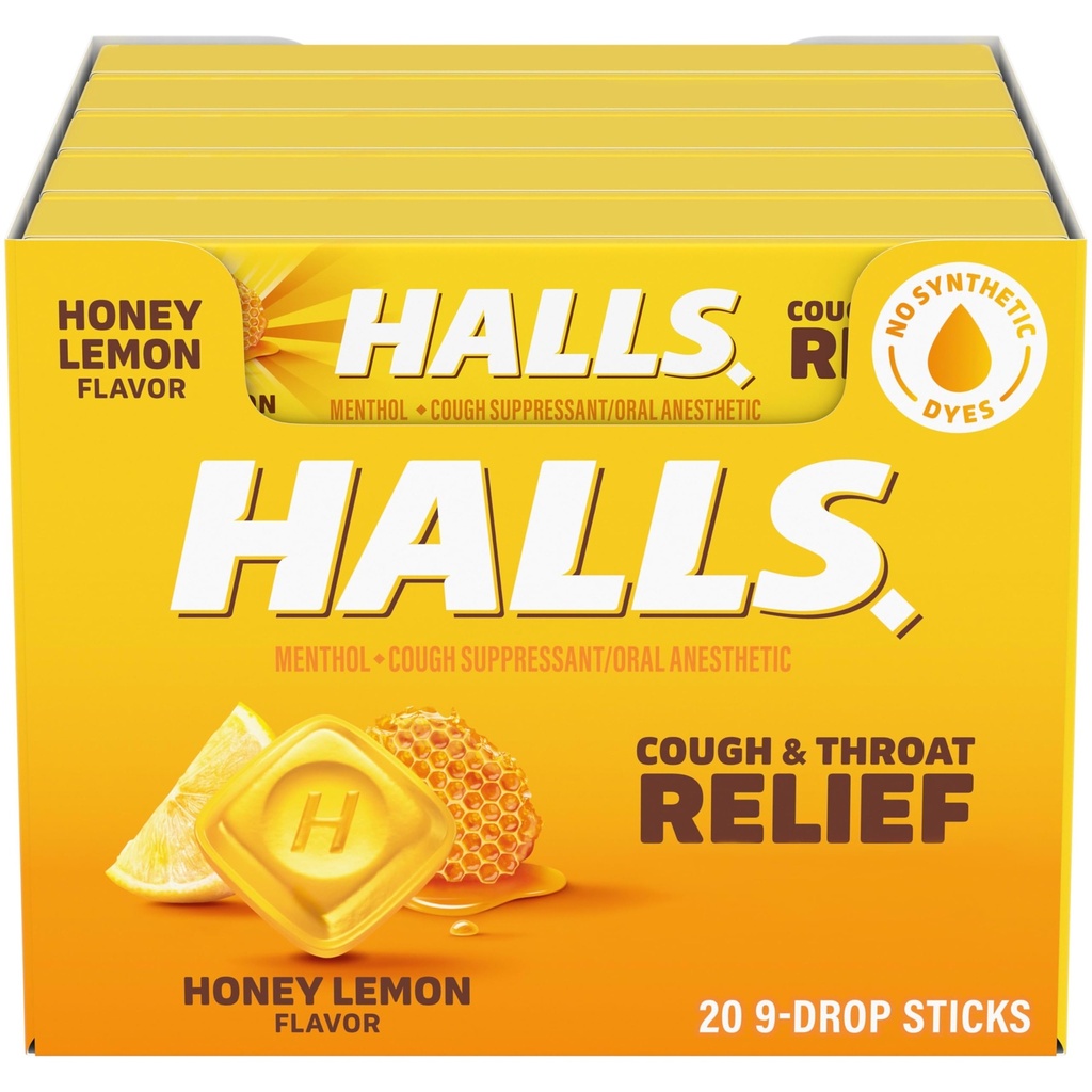 HALLS Toux et Gorge Relief Honey Citron Toux gouttes, 20 bâtons de 9 (180 gouttes totales)