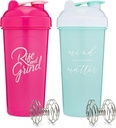 [2 Pack] Bouteille de Shaker 28-Ounce avec citations motivation (Pink & Menthe/White)