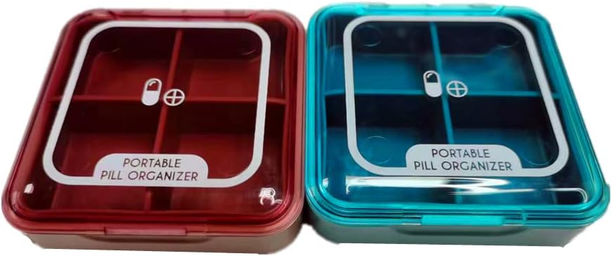 Pill Organizer, CSGTSWGS Travel Pill Box Portable Travel Pill Case Premium 4 scomparti Daily Small Pill Box Pill Container per Purse for Vitamin, Cod Liver Oil Medicine (Pink&Blue 2PCS)