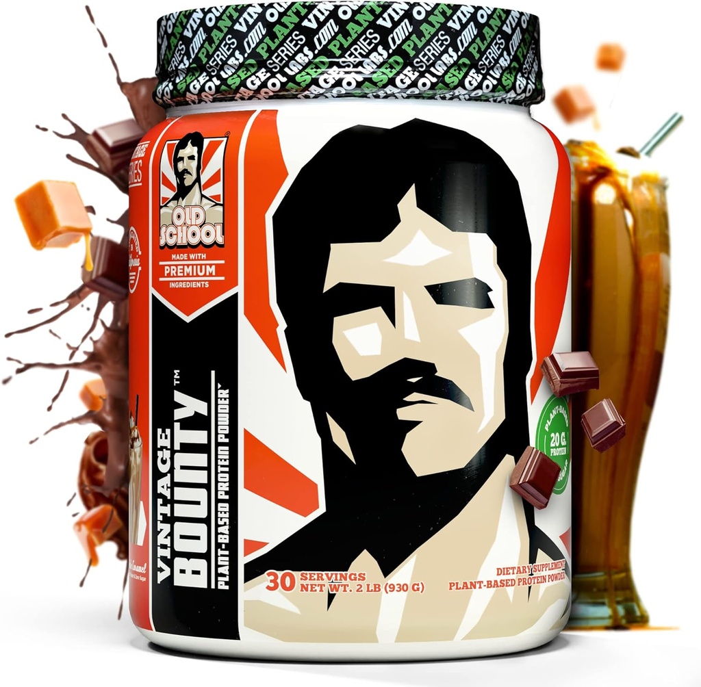 Vintage Bounty - Plant Based Vegan Protein Powder, Post-Workout & Recovery – Pea, Brown Rice, Kürbis Seed & Sunflower Seed Protein – Glatte Delicious Chocolate Caramel Flavor, 2 lbs.