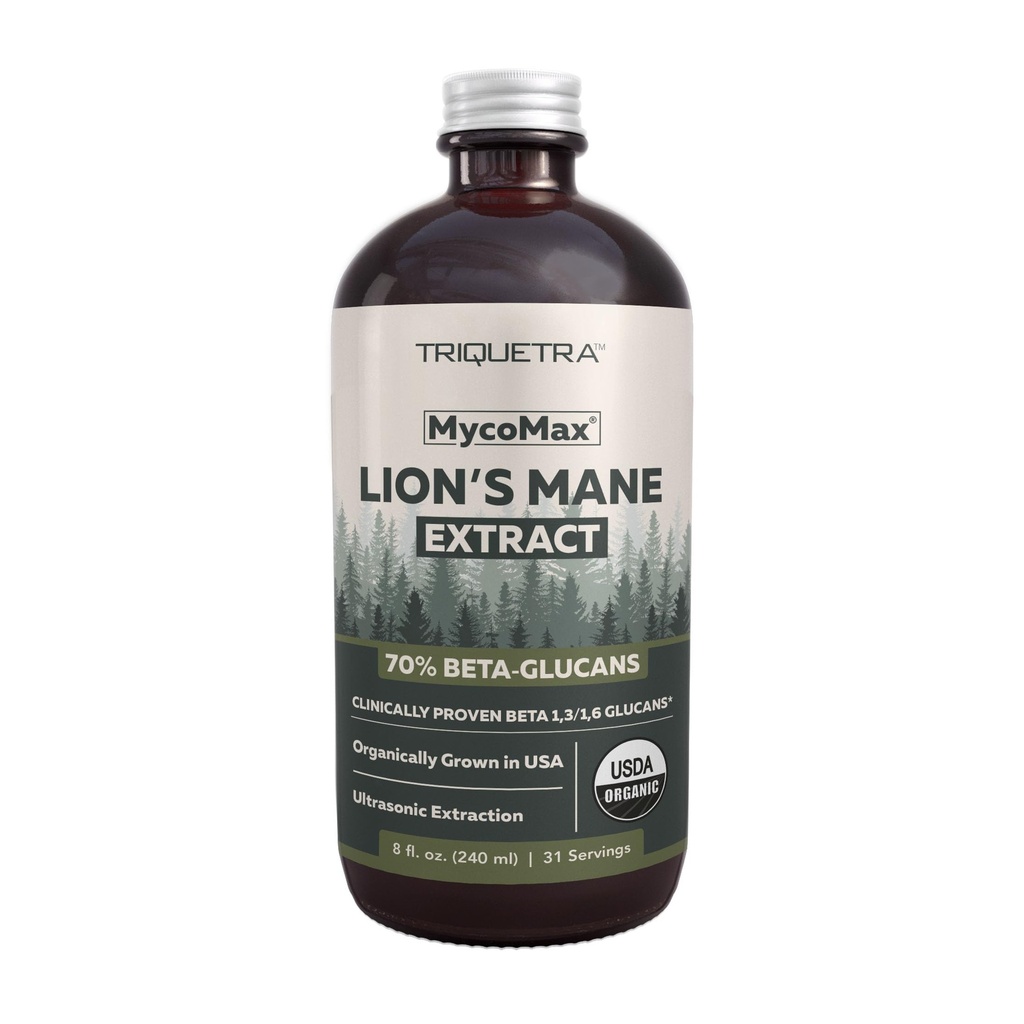 MycoMax Lions Mane Extract - 70% Beta Glucans, Max Potency Organic Lions Mane Supplement, US Grown + Ultrasonic Extraction - 500 mg pro Portion - Mental Clarity, Focus and Memory - 8 oz.