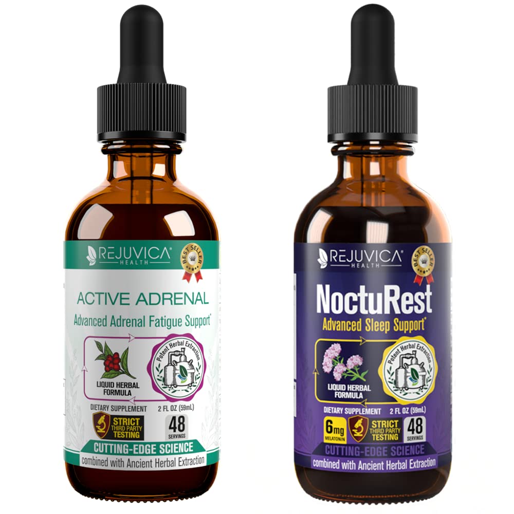 Adrénal actif + NoctuRest - Soutient la santé adrénale + Sleep- Livraison liquide pour une meilleure absorption - Rhodiola, Houblon, Basilic Saint, Mélatonine, Ashwagandha & Plus!