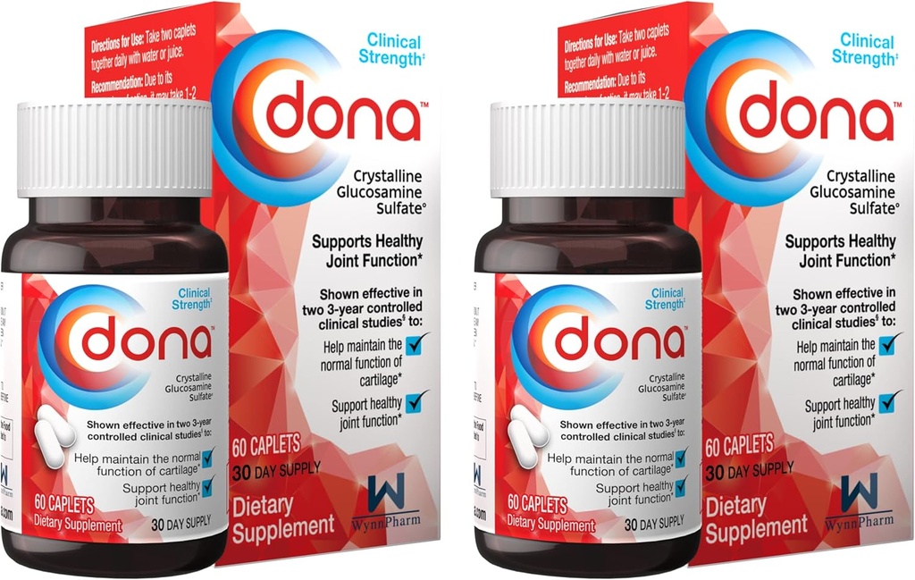 Solfato di Glucosamina di Dona Cristallina, 750 Mg, Pillole di Integratore Congiunto per Ginocchiera Comfort & Joint Health Support, 750 Mg, 60 Count (2 Pack).
