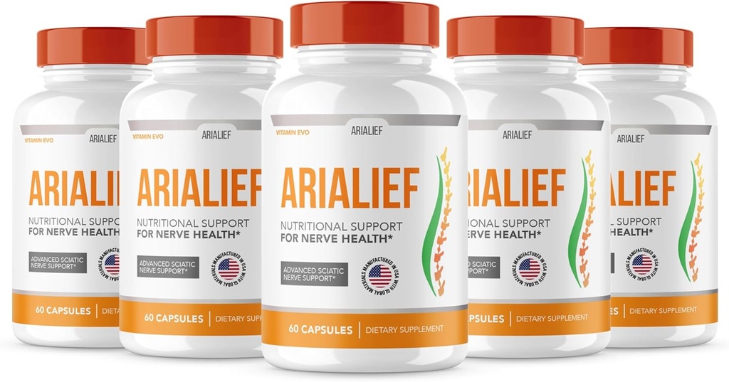 (5 PACK) Arialief Sciatica Nerve Support, Arialeaf Advanced Nerve Health, Arialeaf Prime Palm Sciatica, Aria Leaf Primepalm Aria Lief, Nerve Relief Supplement Sciatic Soothing (300 capsule )