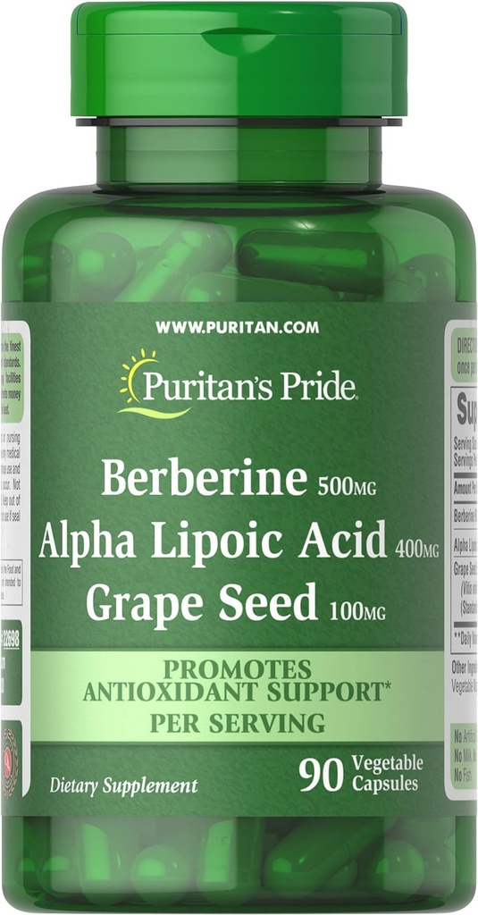 Puritan's Pride Berberine, Alpha Lipoic Acid & Grape Seed, fördert Antioxidans Support, 90 Gemüsekapseln
