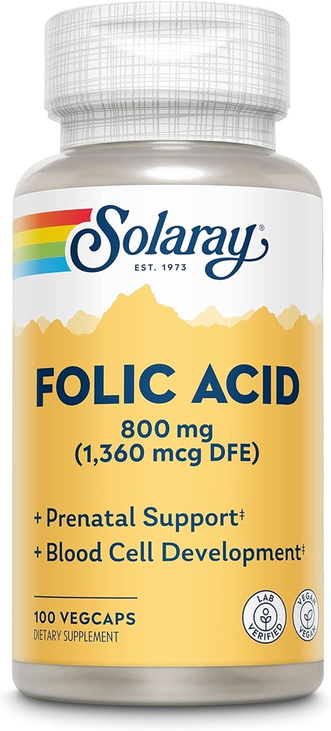 SOLARAY Folsäure Kapseln, 1360mcg | 100 Count | Pack von 2
