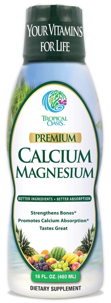 Tropicale Oasis Liquid Calcium & Magnesio - Formula naturale w/ supporto per ossa forti - Vitamine liquide w/ calcio, - 16oz, 32 Serv.