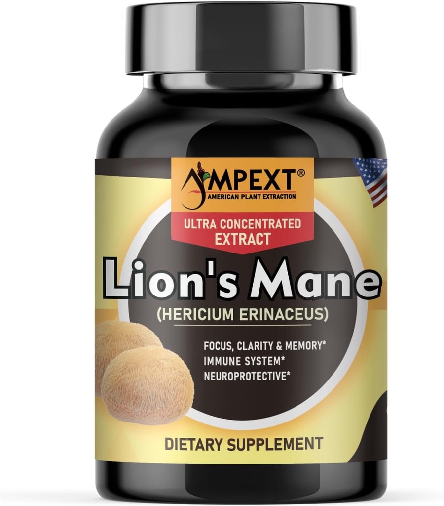 Lion's Mane Mushroom Extract - Premium-Qualität, Nur Fruchtkörper, kognitive Funktionen, Memory & Focus, Immunität Booster, 90 Veg Caps.