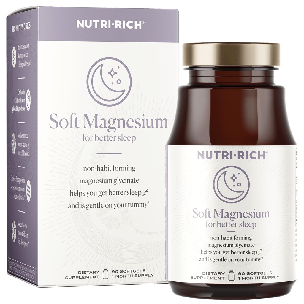 Nutri-Rich Magnesium Glycinate Chelate, Magnesium 400mg,Vitamin für besseren Schlaf, MCT-Öl, hohe Potenz, einfache Absorption, Muskel, Herzgesundheit, Entspannung, 90 Zähler, Glutenfrei, keine Soja, Nicht GMO