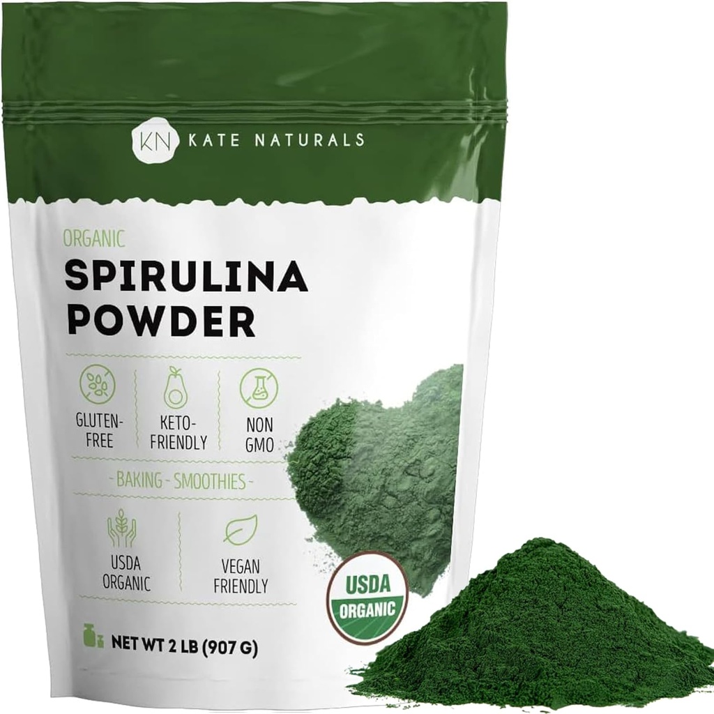 Kate Naturals Bio Spirulina Pulver. Nährstoff Dense Superfood für Feuchtigkeit und Saft (2 lb, USDA Certified, Non-GMO, Gluten- Free)