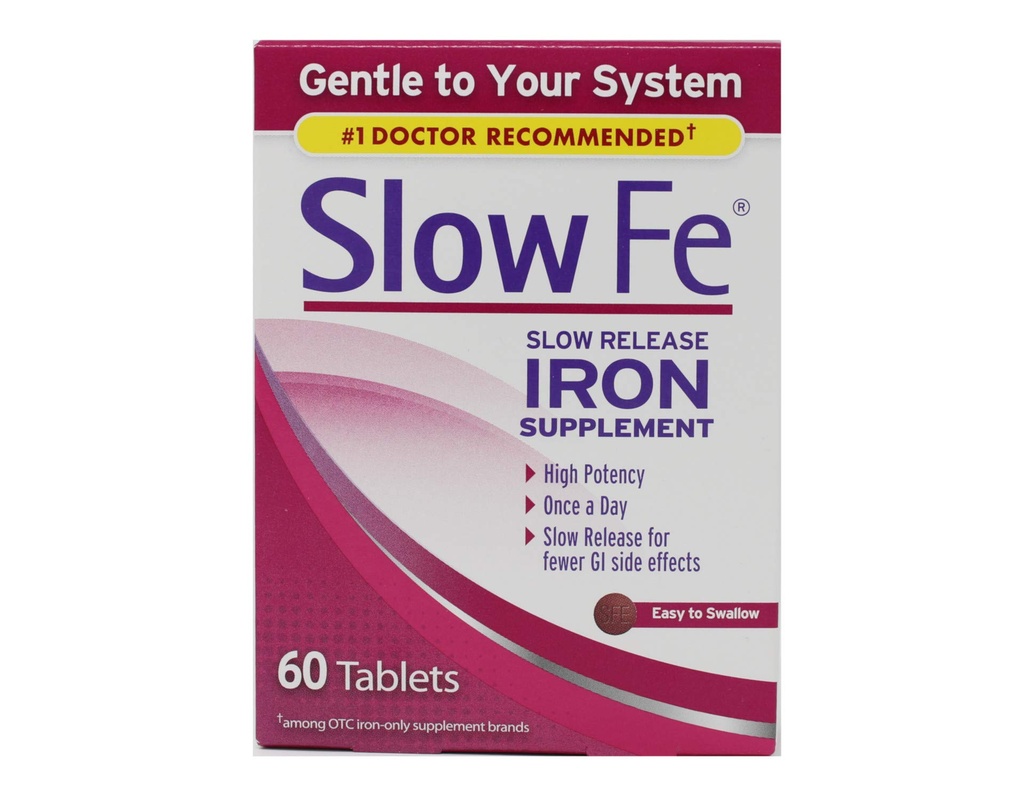 Fe lent, fer à haute puissance 45 mg, libération lente - 60 comprimés