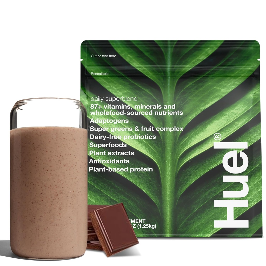 Huel Daily Superblend Chocolate Powder | 25g Plant Based Protein | Super Greens Powder | 87 Vitamine, Minerali e Ingredienti Wholefood-Sourced |19 Servings | Scoop non incluso per ridurre la plastica