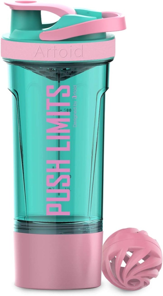 ModalitÃ d'arte Ispirational Fitness Workout Sport Protein Shaker Bottiglia 24-Ounce, Doppia tecnologia di miscelazione con le palline di Shaker & Griglie di miscelazione Incluse, Twist and Lock Protein Box Storage Incluso
