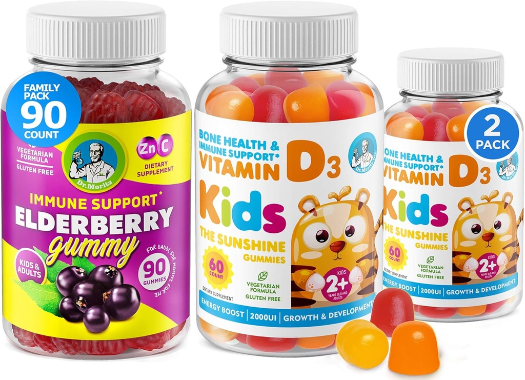 Vitamina D Gummies e Gummie di Elderberry - Immunità Mega Boost per bambini e adulti - Vegetariano Gelatin-Free Immune Support Vitamine per bambini