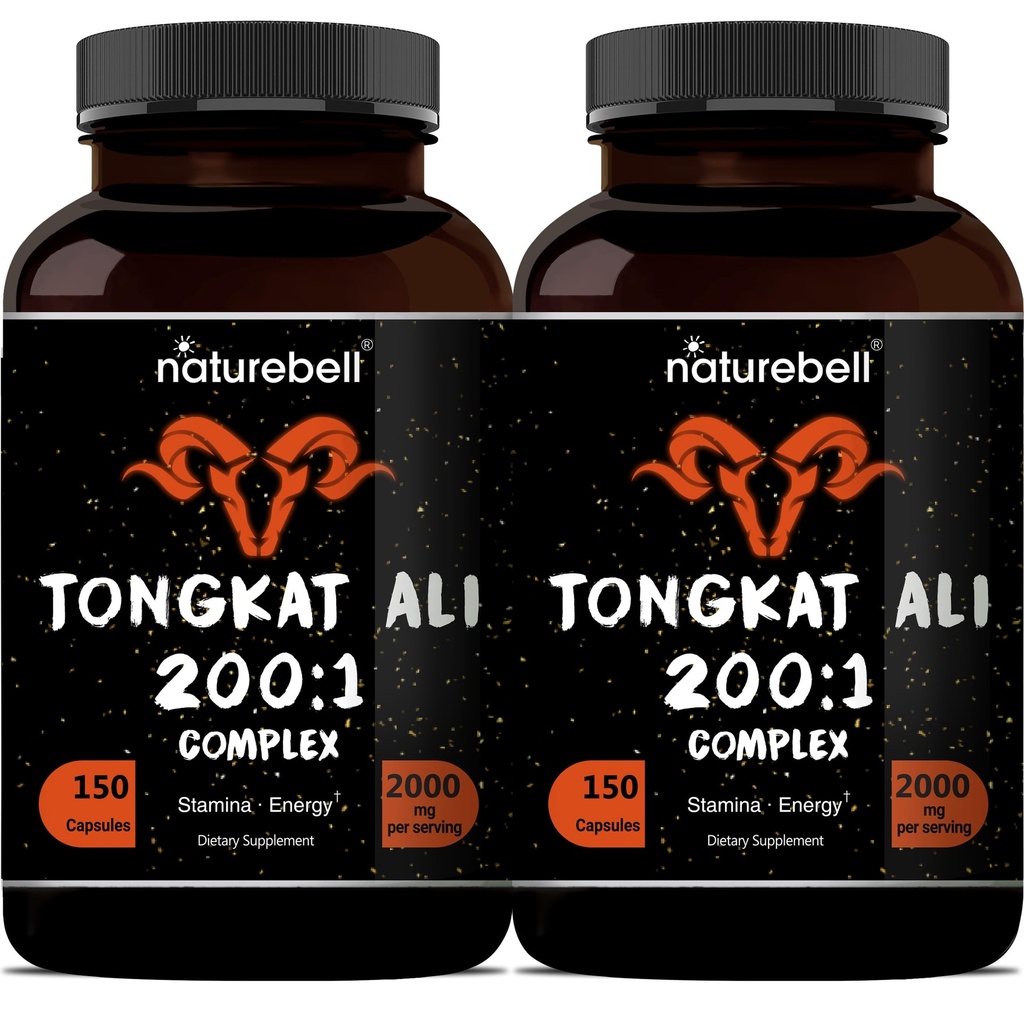 Tongkat Ali 200:1 (Longjack) Extract for Men, 2000mg Per Serving, Indonesia Origin, Eurycoma Longifolia | with Panax Ginseng for Energy, Stamina, & Male Health Support (150 Count (Pack of 2))