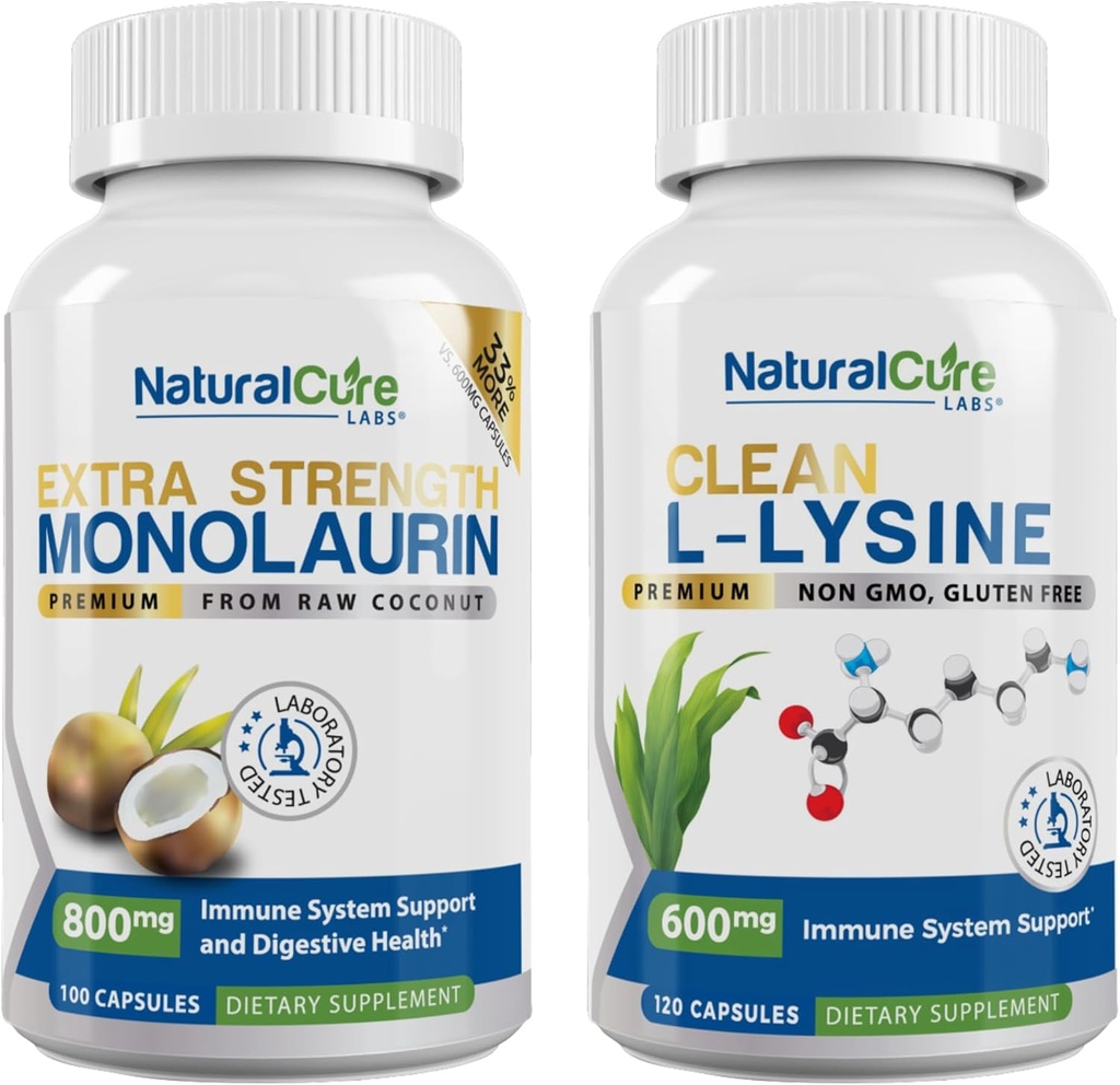 Labs naturali Bundle: Monolaurina ad alta resistenza 800mg + Clean L-Lysine 600mg