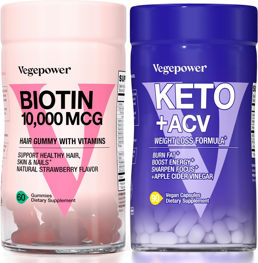 Biotin Haarwachstum Vitamine + Premium Keto Pillen | Unterstützt gesunde Haut und Nägel & Utilize Fett für Energie mit Ketosis, Boost Energy & Focus | Non-GMO Vegan Ergänzungen zur Unterstützung