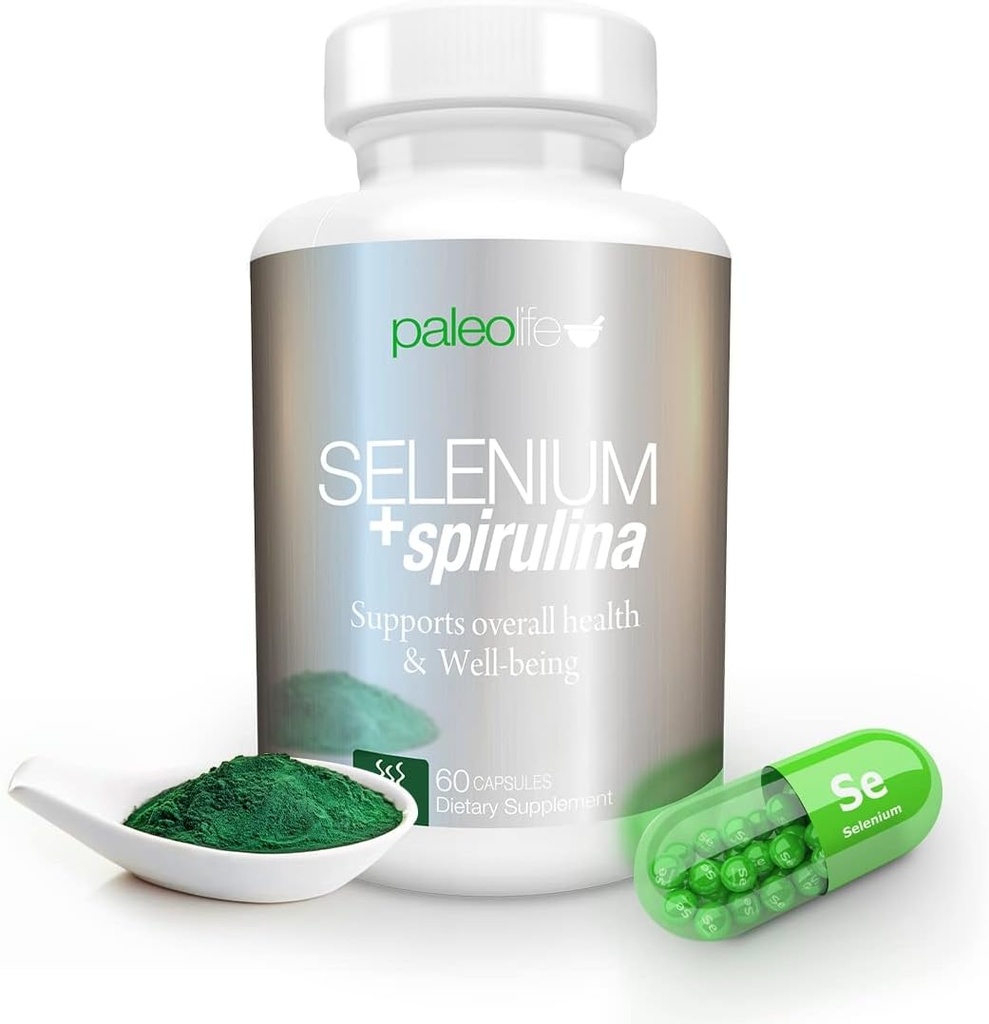 Boost Concentration, mémoire et énergie avec Sélénium Premium + Spiruline - Supplément Antioxydant Premium pour la fonction cérébrale - 60 jours d'approvisionnement (60 capsules) - (1 pack)