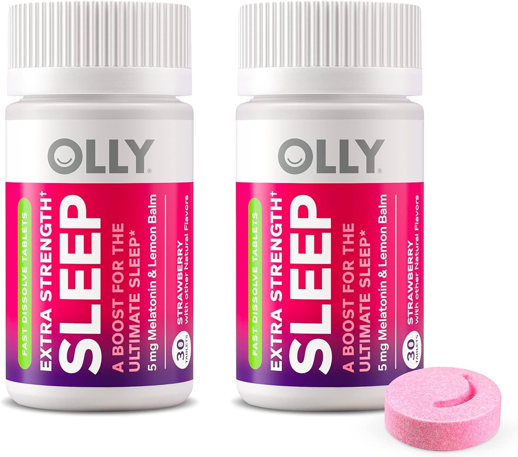OLLY Extra resistenza sonno rapido dissolvere compresse, 5mg Melatonina, Vegan, fragola - 60ct