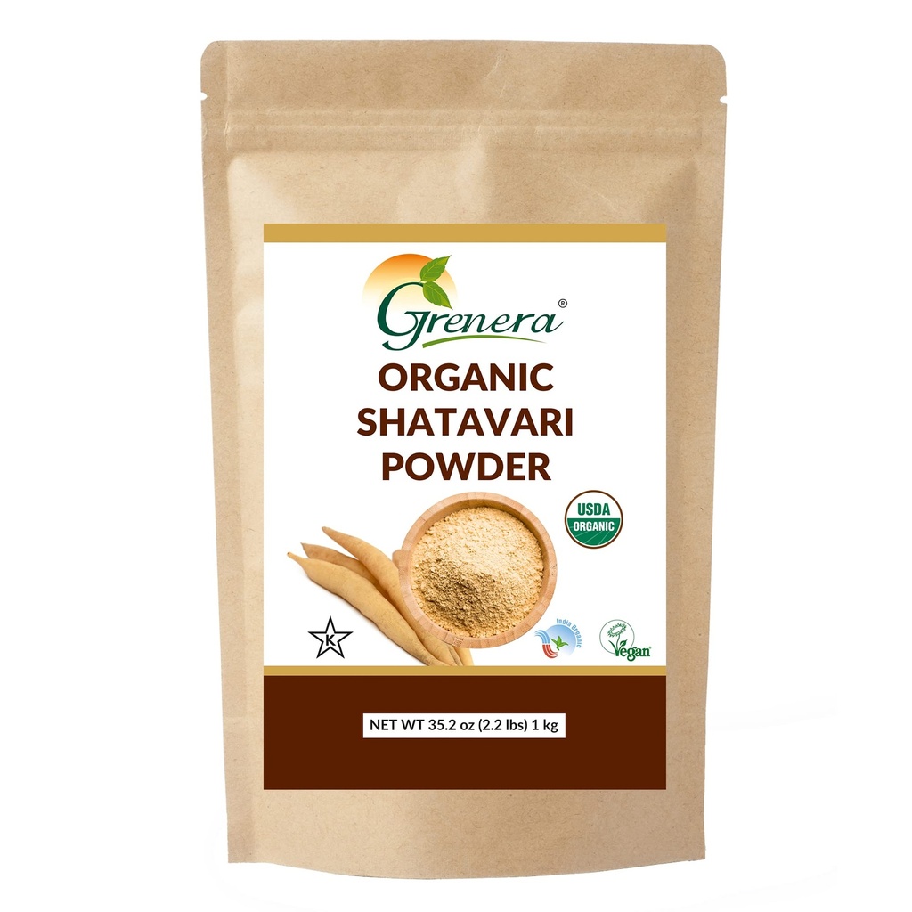 Grenera Organic Shatavari Powder 2.2 lbs (1 kg), Made con USDA Certified Shatavari Root, Rejuvenate Herb, Asparagus racemosus