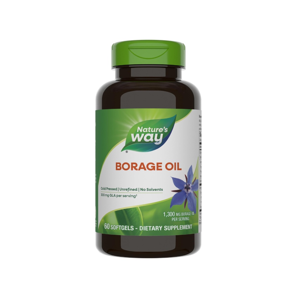 Nature's Way Borage Oil, Kalt Pressed & Unrefined, GLA Supplement, 300 mg GLA und 440 mg Linoleic Acid per Serving, 60 Softgels (Packaging May Vary)