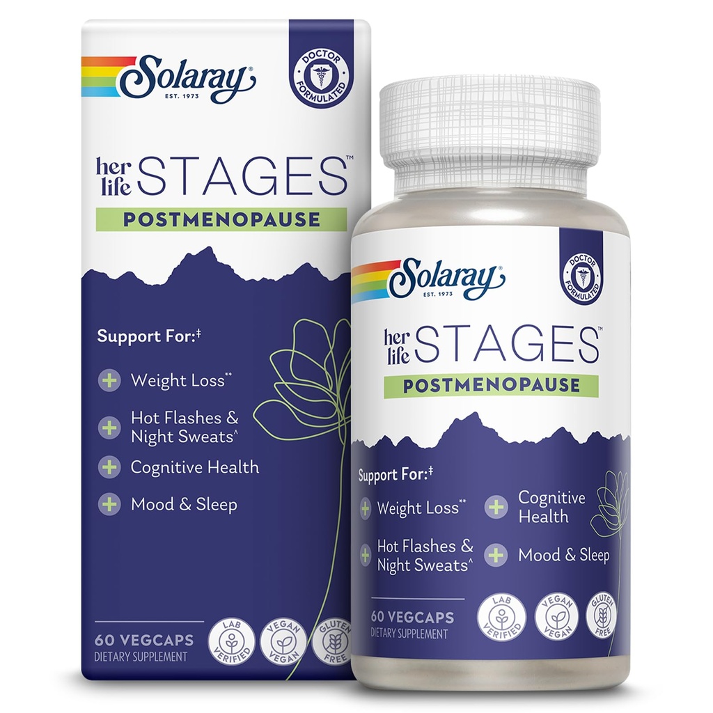 SOLARAY postmenopausa le sue fasi di vita - Supplementi di menopausa post per le donne con resveratrolo - Vegan e fatto senza ormoni - Garanzia di 60 giorni - Vegan, Lab verificato - 30 Serve, 60 VegCaps