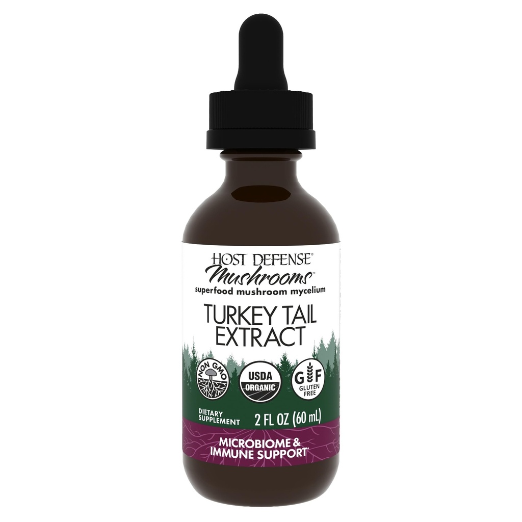 Host Defense Turkey Tail Extract - Digestive Health & Immune Response Support Supplement - Pilzergänzung für Gastrointestinal & Gut Microbiome Support - 2 fl oz (60 Servietten)*