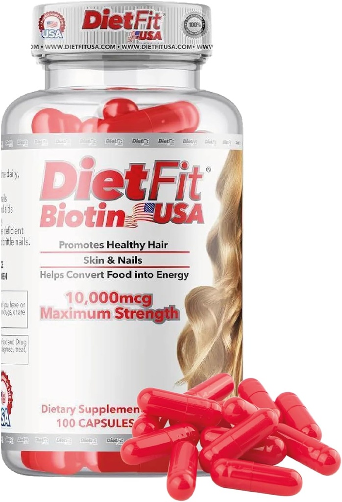 DIETFIT | Biotin 100 Kapseln | Radiant Haar, Haut und Nägel Formel | Energizing Nährstoffmischung | Advanced Beauty Support | Easy Daily Use | Fitness Supplements | Fitness Lösung