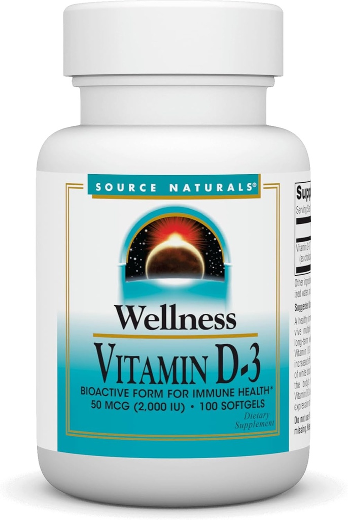 Source Naturals Wellness Vitamine D-3, forme bioactive pour la santé immunitaire