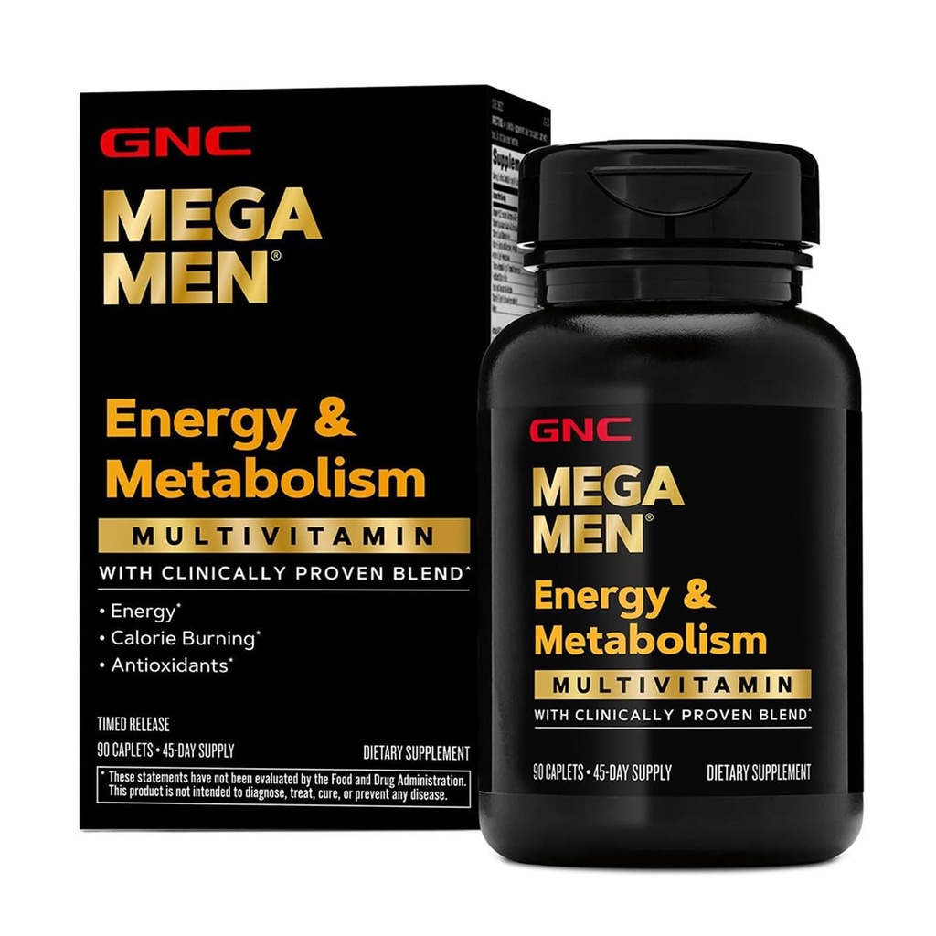 GNC Mega Hommes Caplets multivitamines, cliniquement prouvé à se sentir mieux, soutien immunitaire, soutien énergétique, antioxydants, vitamines B, vitamine D-3, libération chronométrée, 90 compte, 45 jours d'approvisionnement