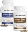 Echte Pilze Vitamin D2, Zink, Chaga, Reishi (120ct) und Lion's Mane (120ct) Bundle - Immunität und kognitive Unterstützung, Chelat Zink für verbesserte Absorption - Vegan, Glutenfrei, Non-GMO