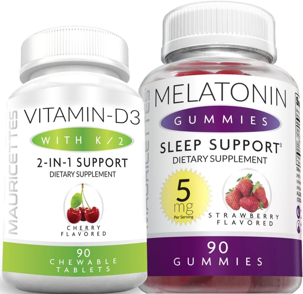 Mauricettes Kaubares Vitamin D3 mit K2 & Melatonin Gummis Bundle Immun- und Schlafunterstützung Bundle für Kinder und Erwachsene