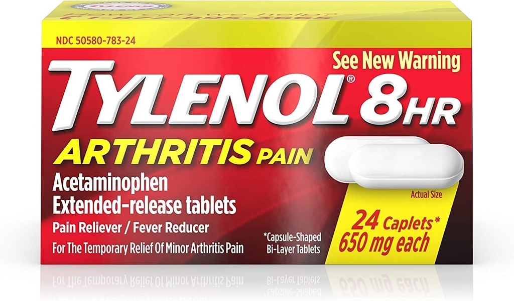 Tylenol 8 ore Artrite Rilievo del dolore - Acetominophen Extended-Release Tablets, Riduzione del dolore / Riduttore di febbre, 24 Caplets, 650 milligrammi ciascuno (2-Pack)